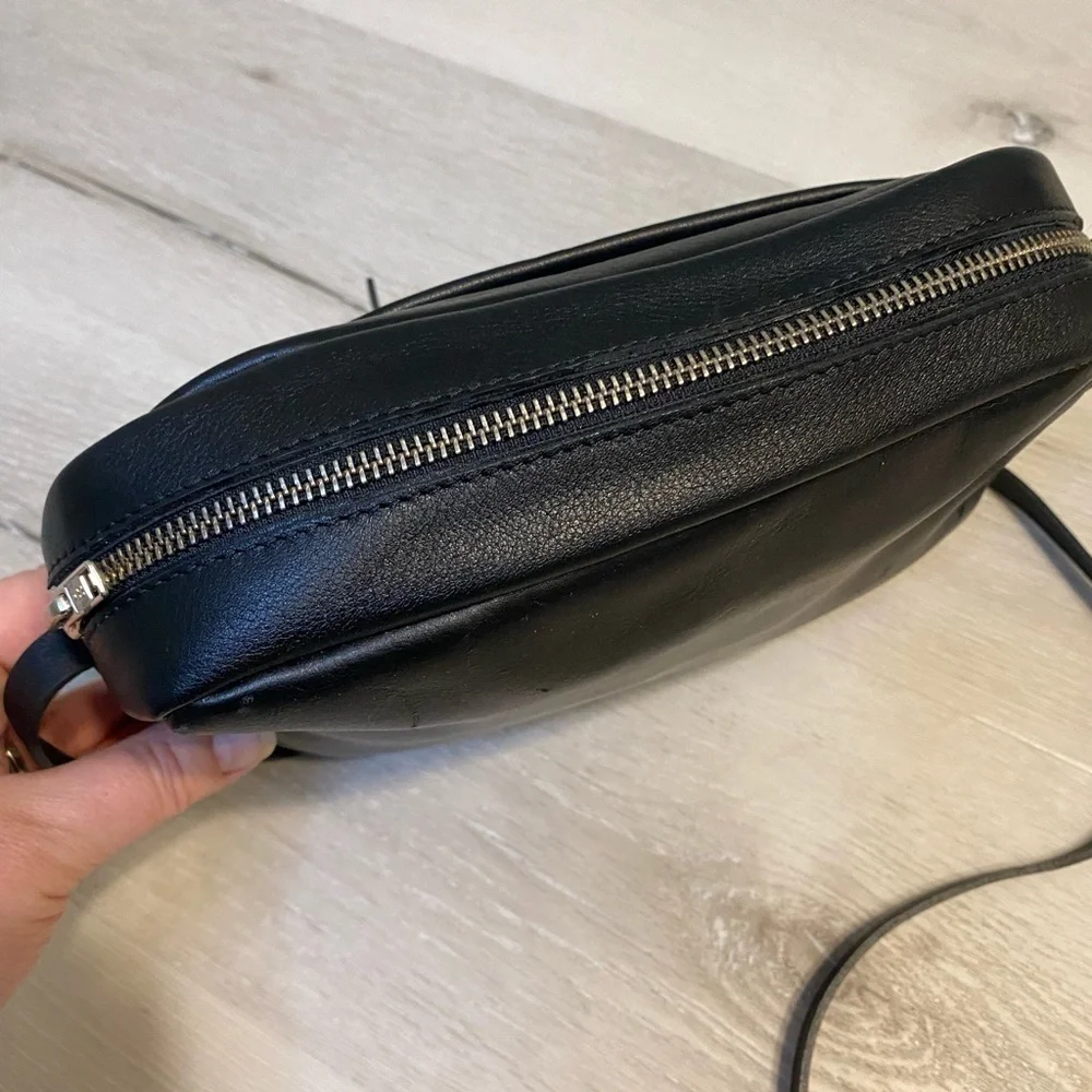 Madesmart Black Leather Zip Pouch Crossbody Bag, Made in Spain